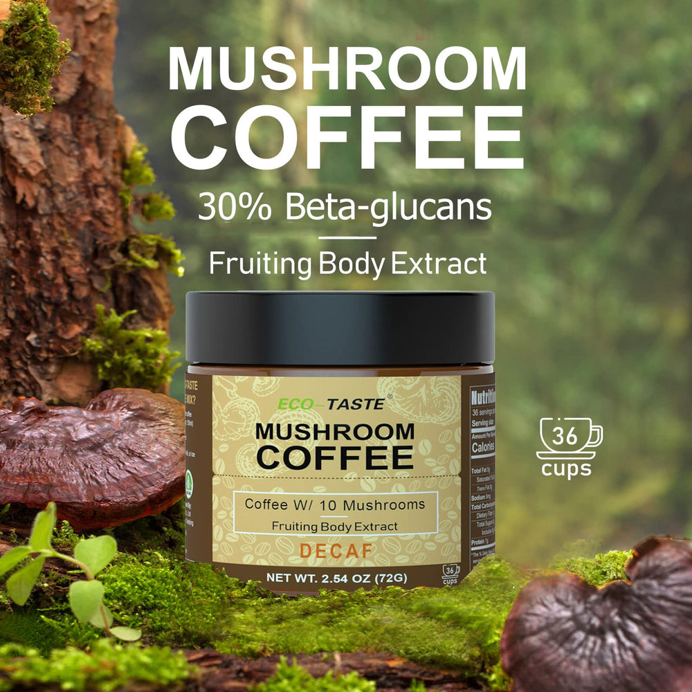 Eco-Taste decaf mushroom coffee cup showing a cozy daily ritual