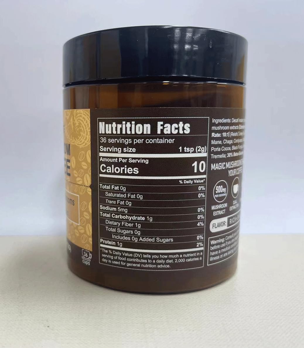 Eco-Taste decaf mushroom coffee lab testing seal ensuring quality