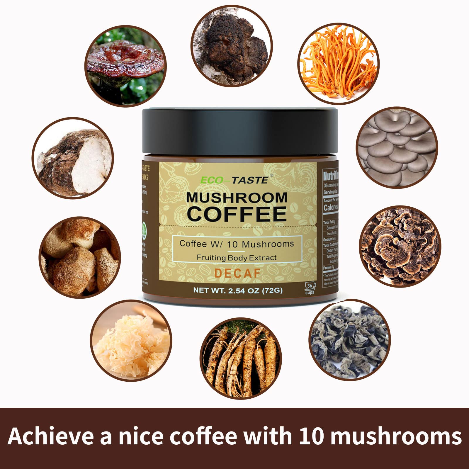Eco-Taste decaf mushroom coffee spoon ready for precise dosing