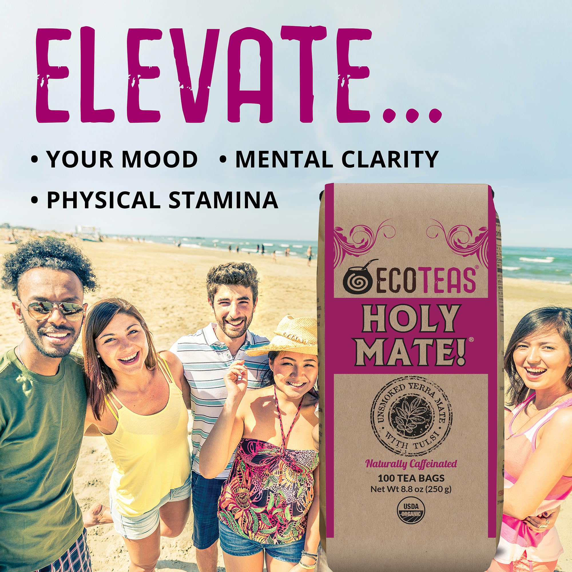 Hot or iced ECOTEAS Holy Mate served in a glass.