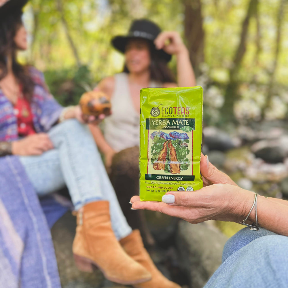 ECOTEAS Yerba Mate cup with tea showing smooth, leaf-forward experience