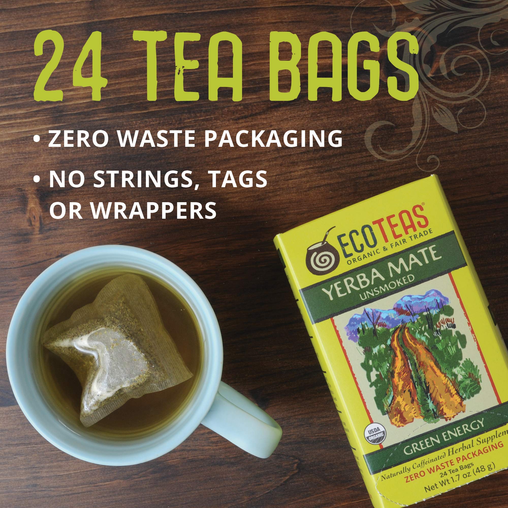 Natural energy lift from ECOTEAS Yerba Mate with a smooth profile.