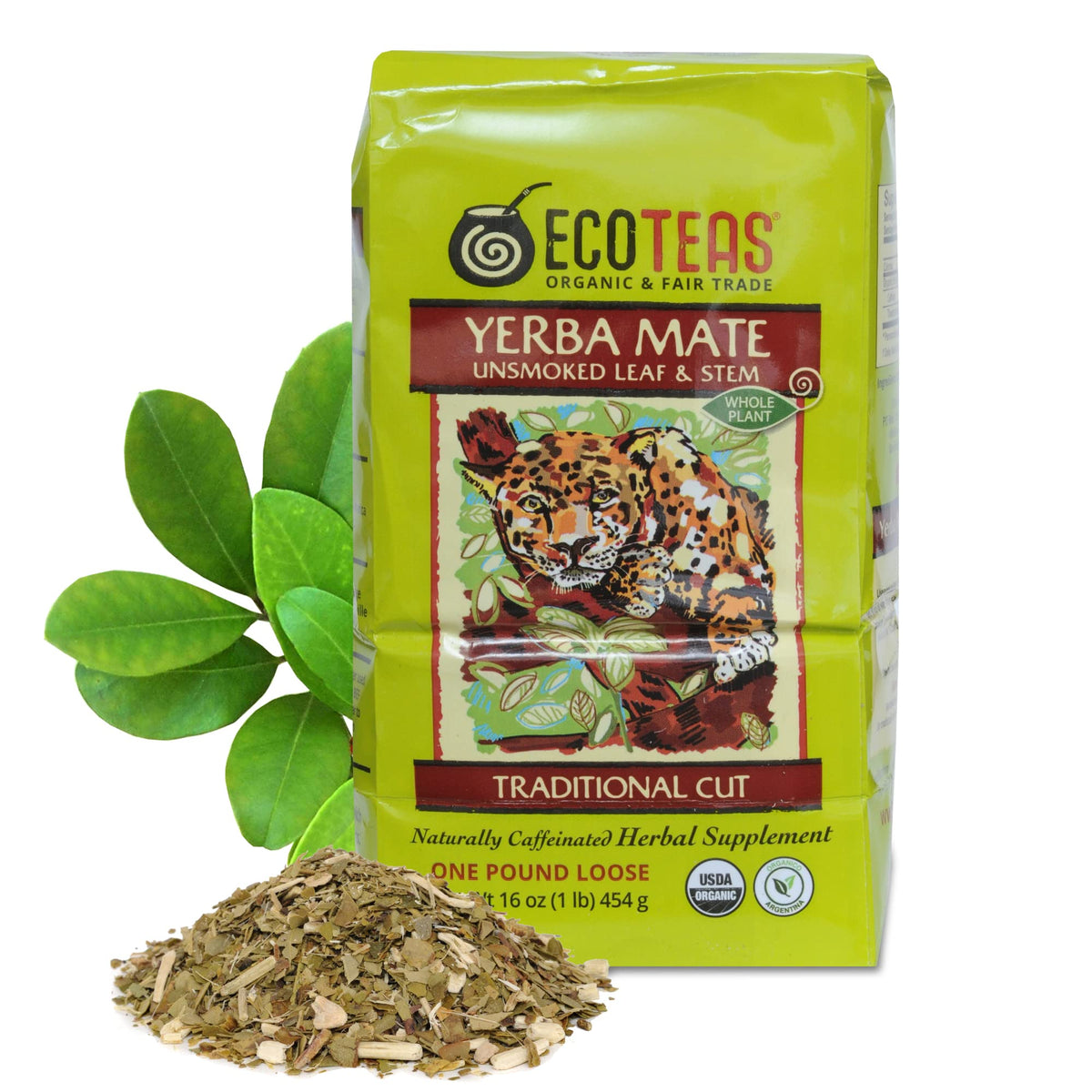 ECOTEAS Yerba Mate leaf close up for balanced, full bodied brew
