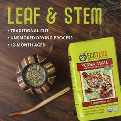 ECOTEAS Yerba Mate traditional cut blend of leaf stem and powder