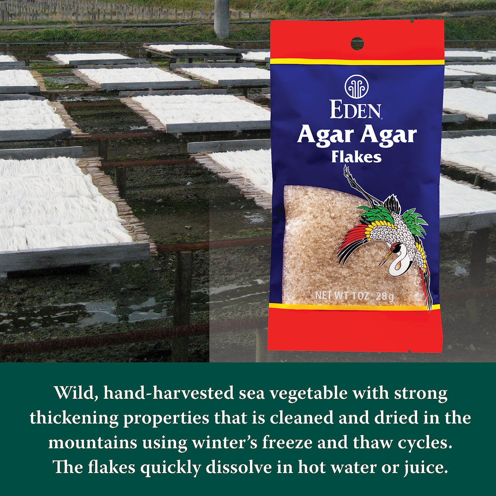 Eden agar-agar flakes used in desserts, enabling smooth textures.