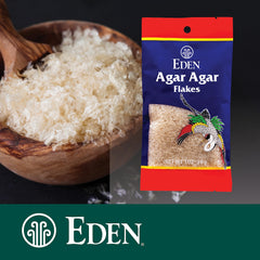 Eden agar-agar flakes form firm jelly for fruit desserts.