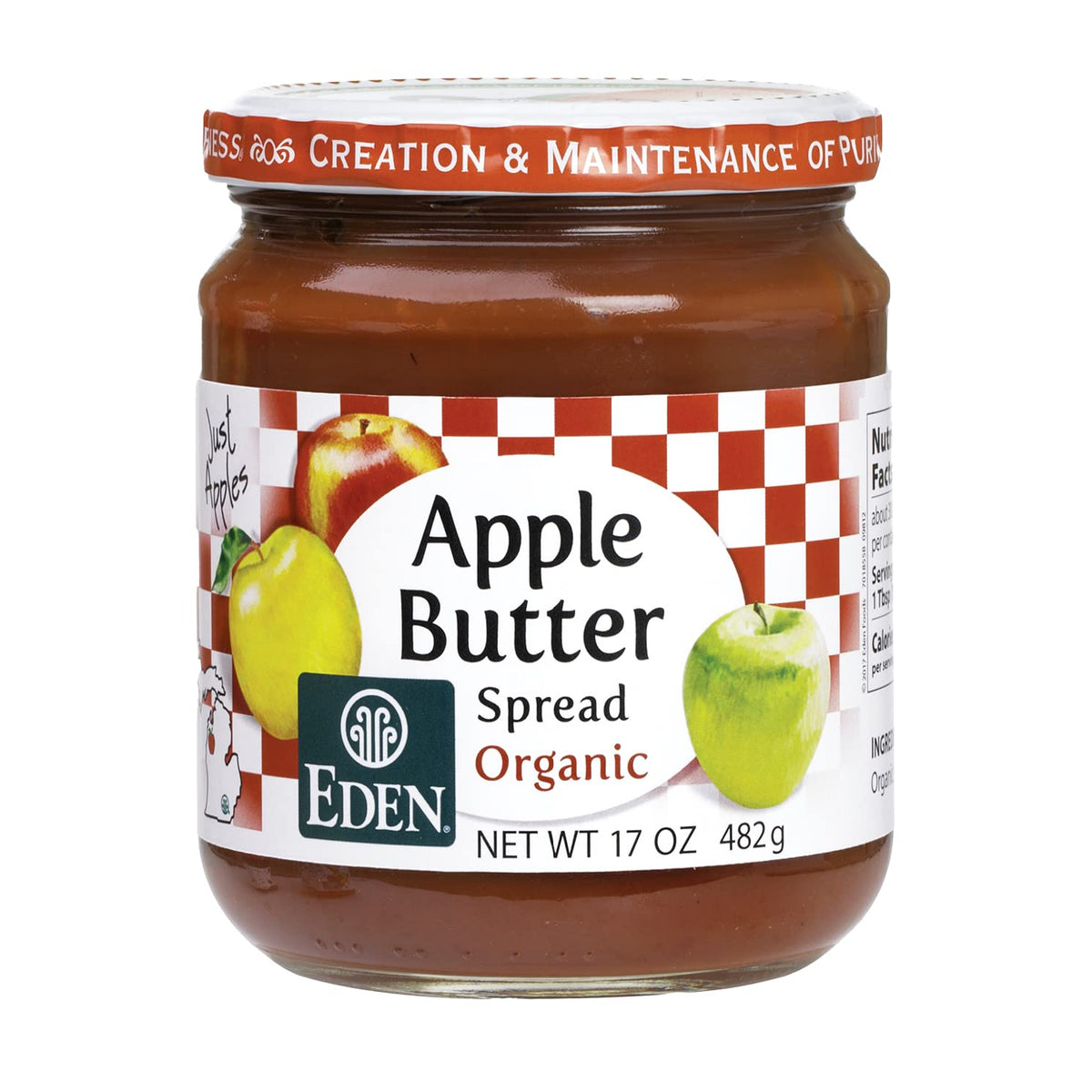 Eden Apple Butter Spread jar on counter, no sugar added.