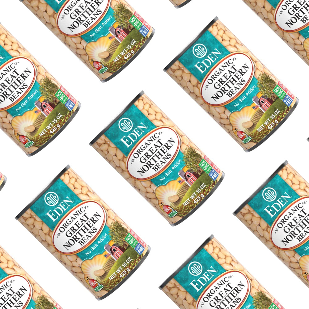 Eden Beans label packaging, trusted non-GMO gluten-free ingredient for family meals.