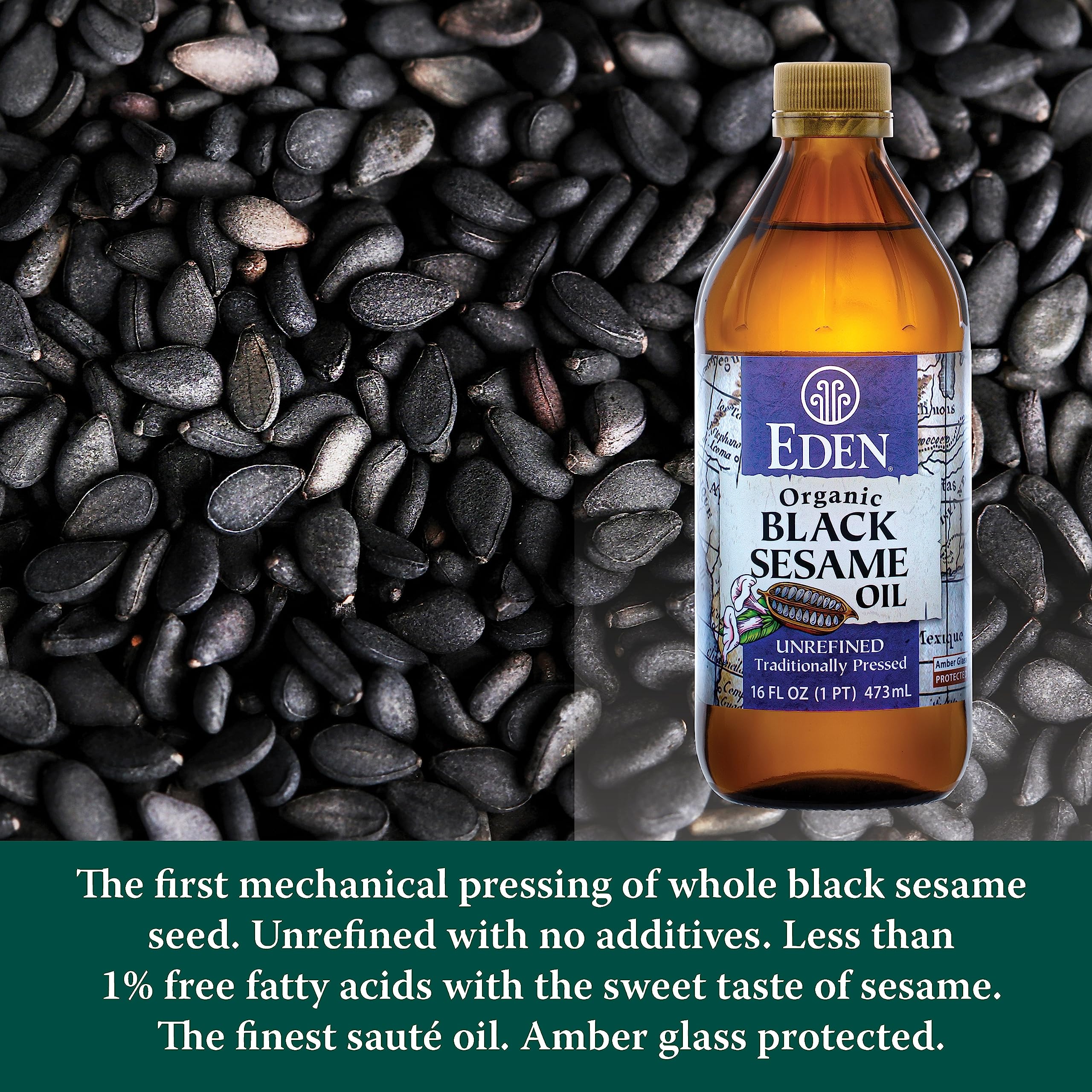 100% black sesame seeds used to make Eden oil.