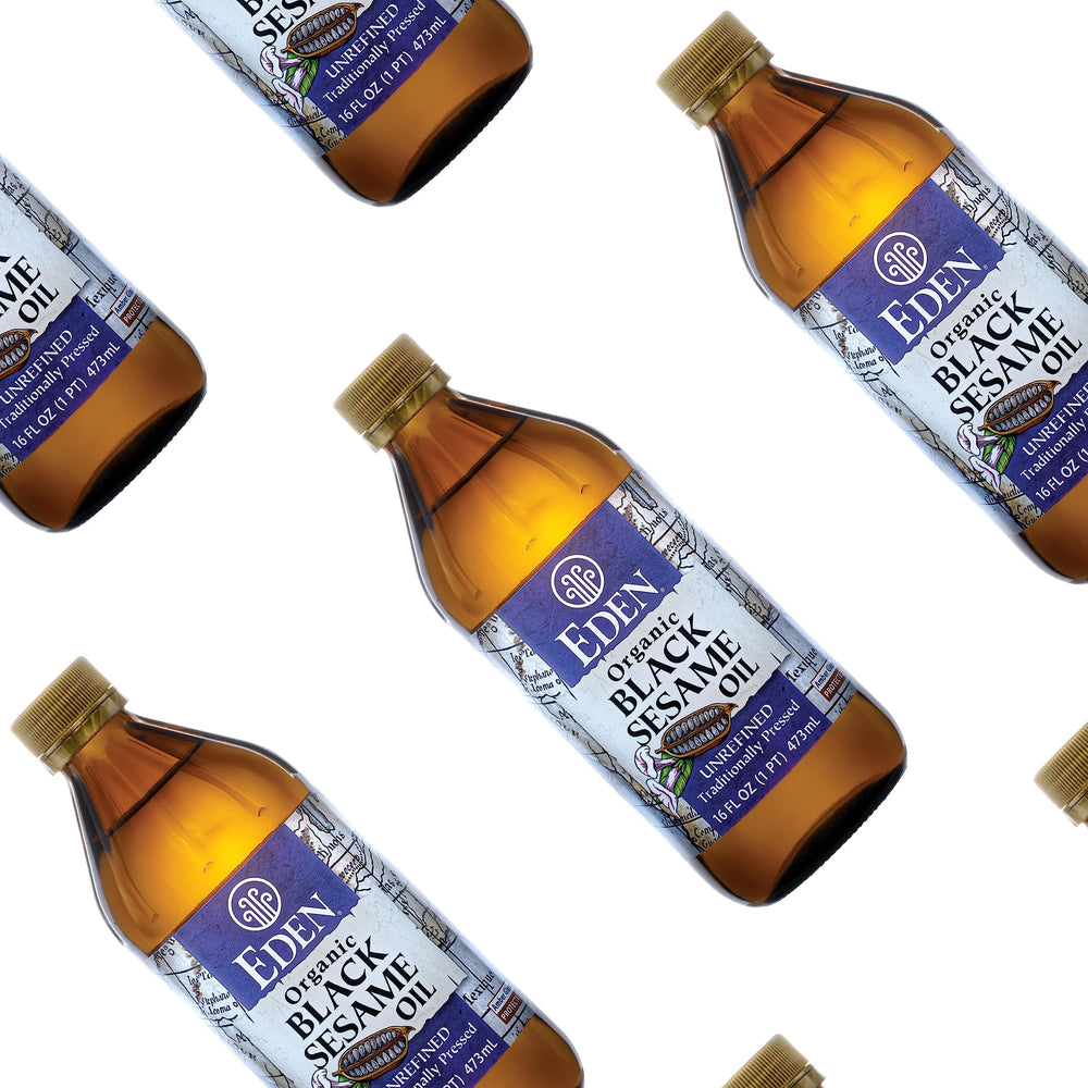 Amber glass bottle protects aroma and flavor of Eden oil.