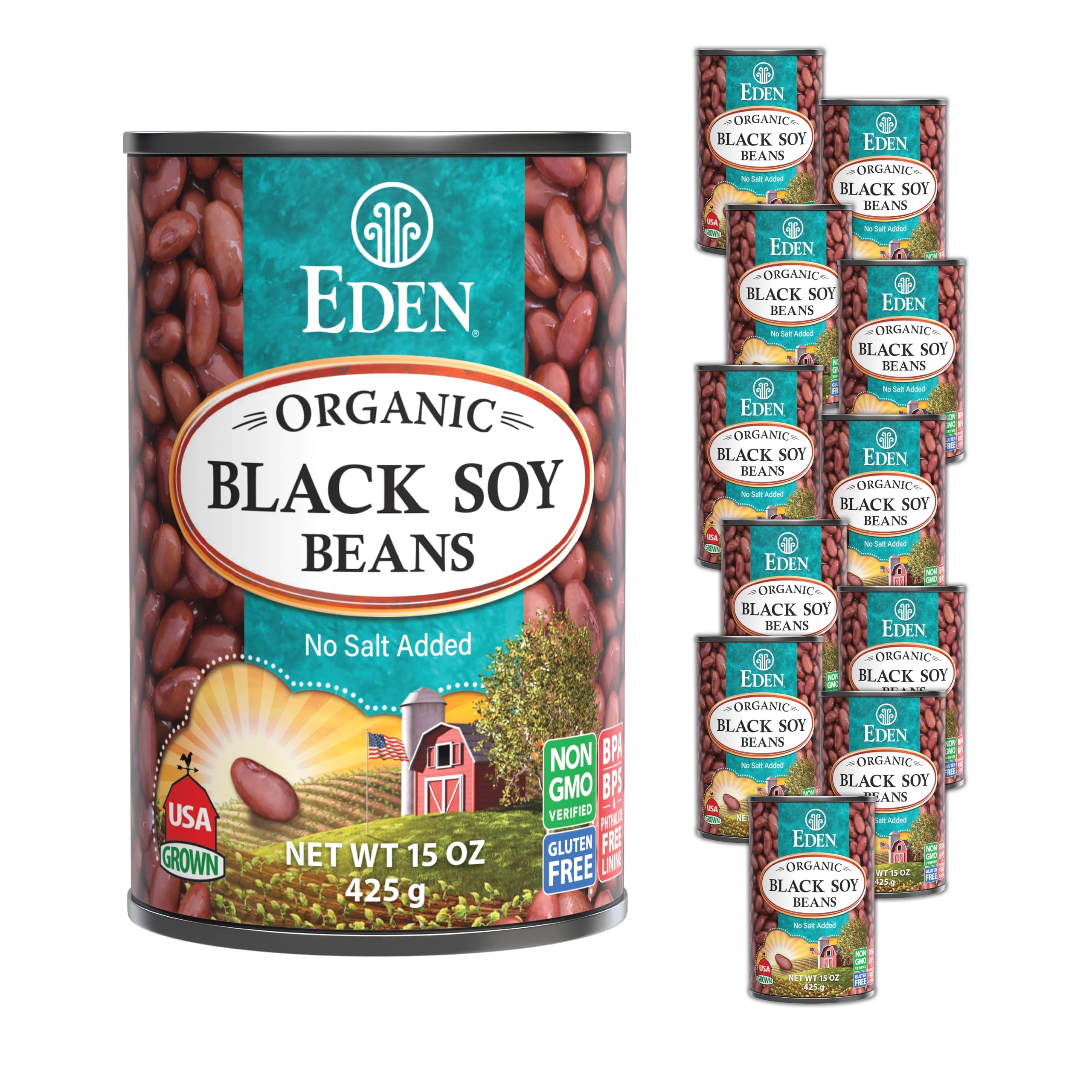 Eden Black Soybeans 15oz can front view, convenient protein source for quick meals