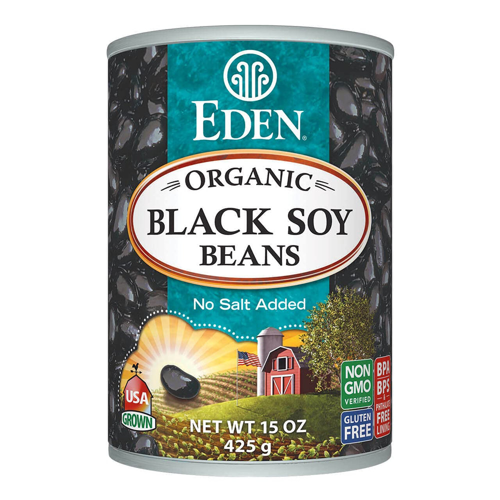 Eden Organic Black Soybeans in a 15 oz can, ready for protein-packed meals.