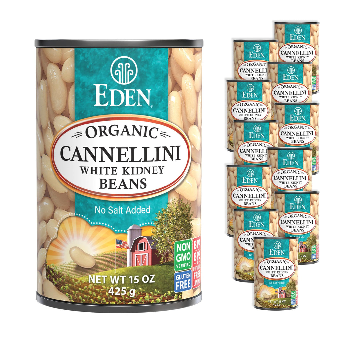Eden Cannellini beans in no-salt-added cans for pantry versatility.