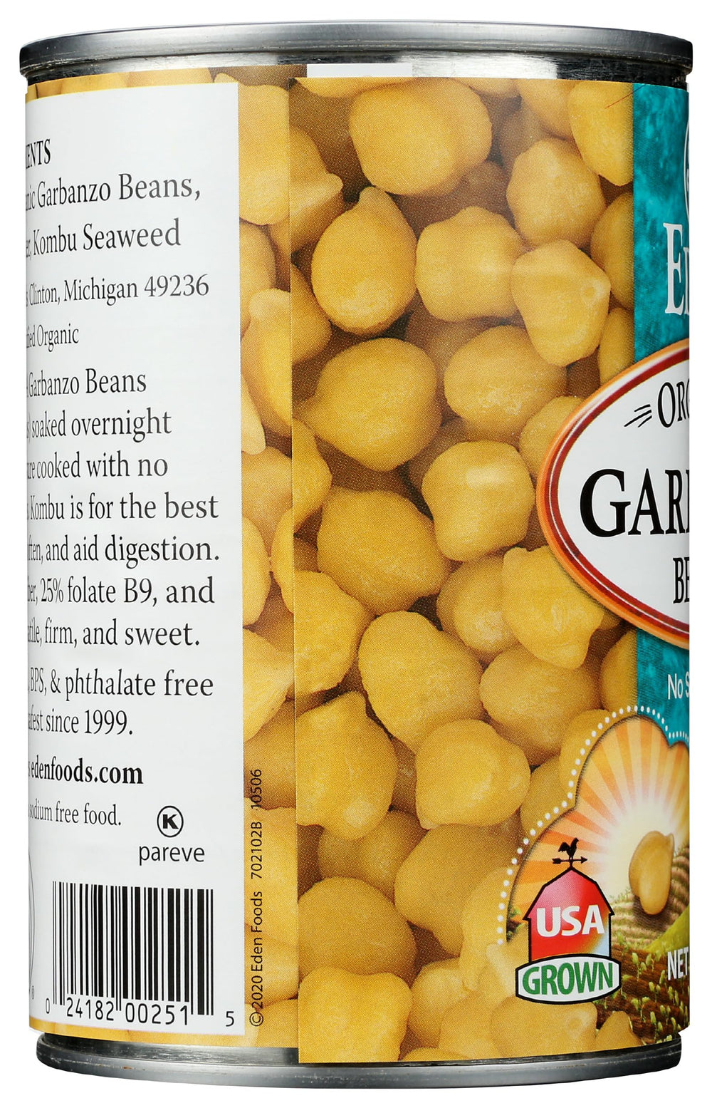 Eden garbanzo beans with kosher label communicates trusted quality and safety.