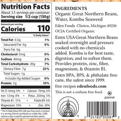 Eden Great Northern Beans label highlights organic, no-salt ingredients for healthier meal prep.