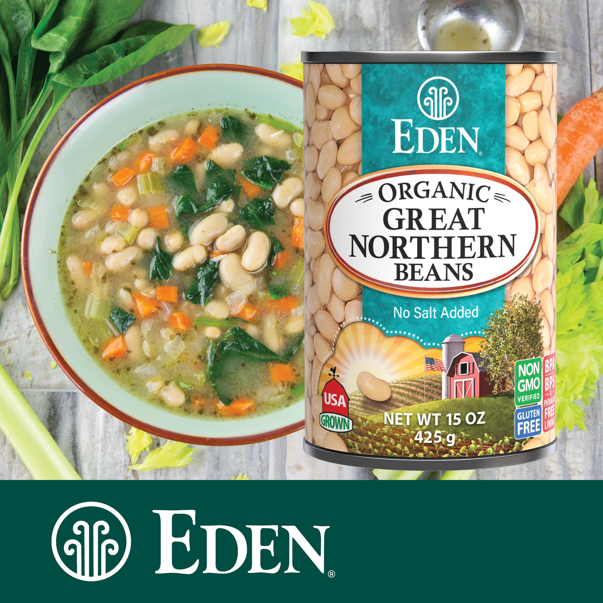 Eden Great Northern Beans served on a plate, protein and fiber in a tasty side dish.