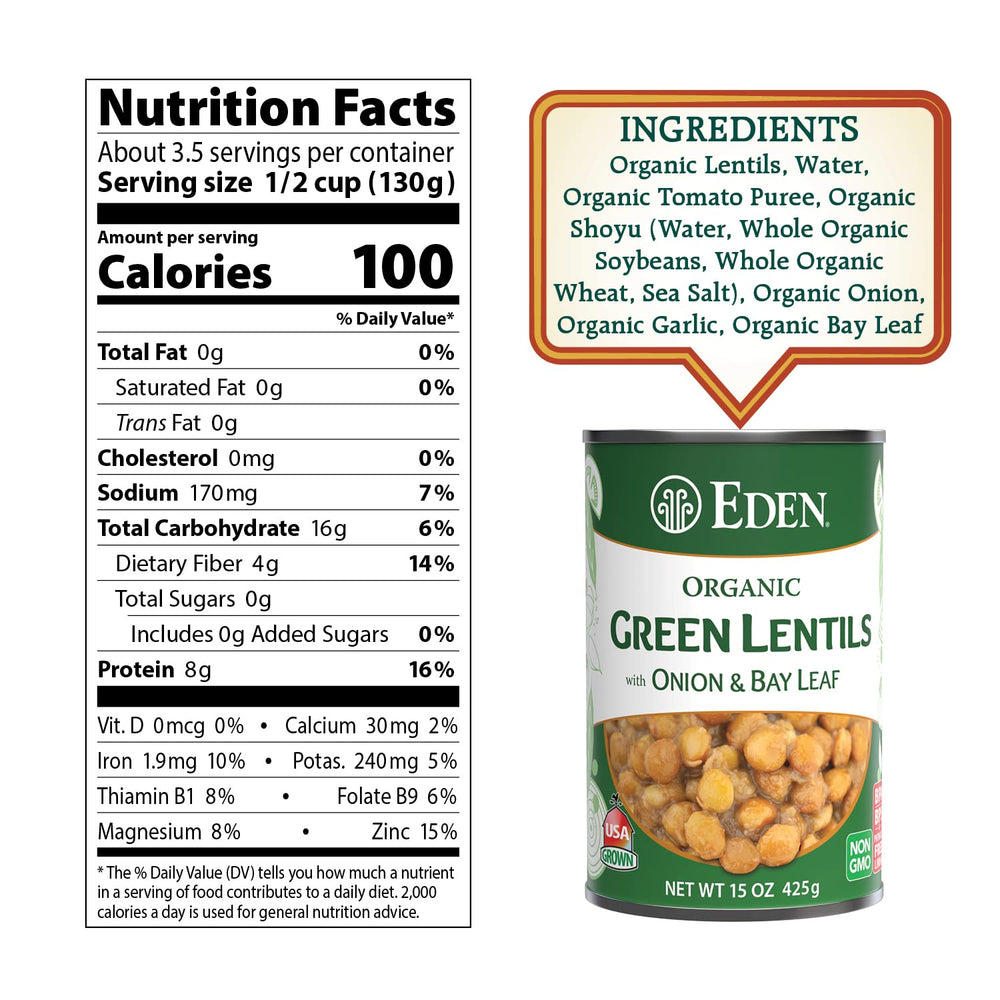 Eden green lentils heat-and-serve image, ideal for quick weeknight meals.