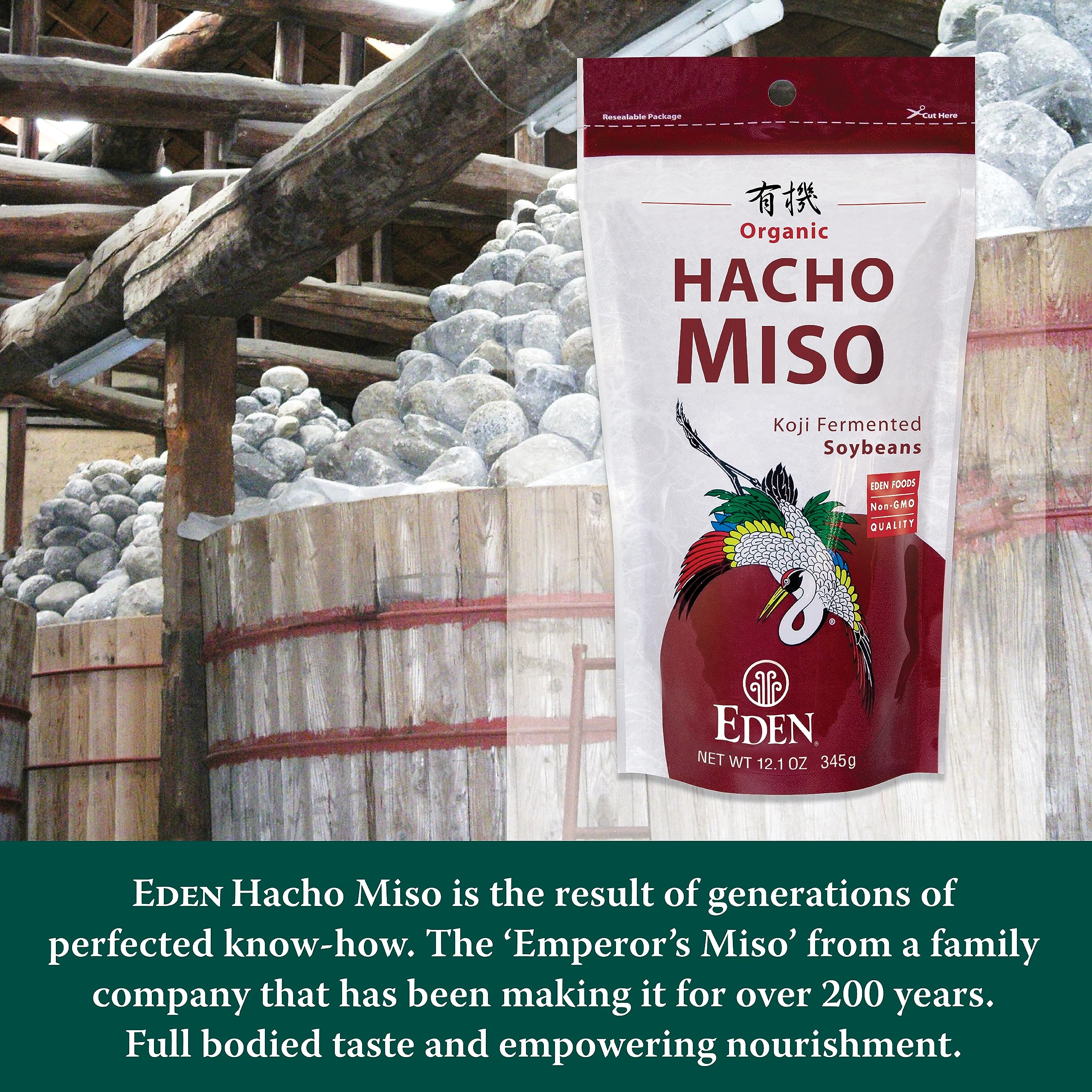 Resealable Eden Hacho miso pouch for easy storage