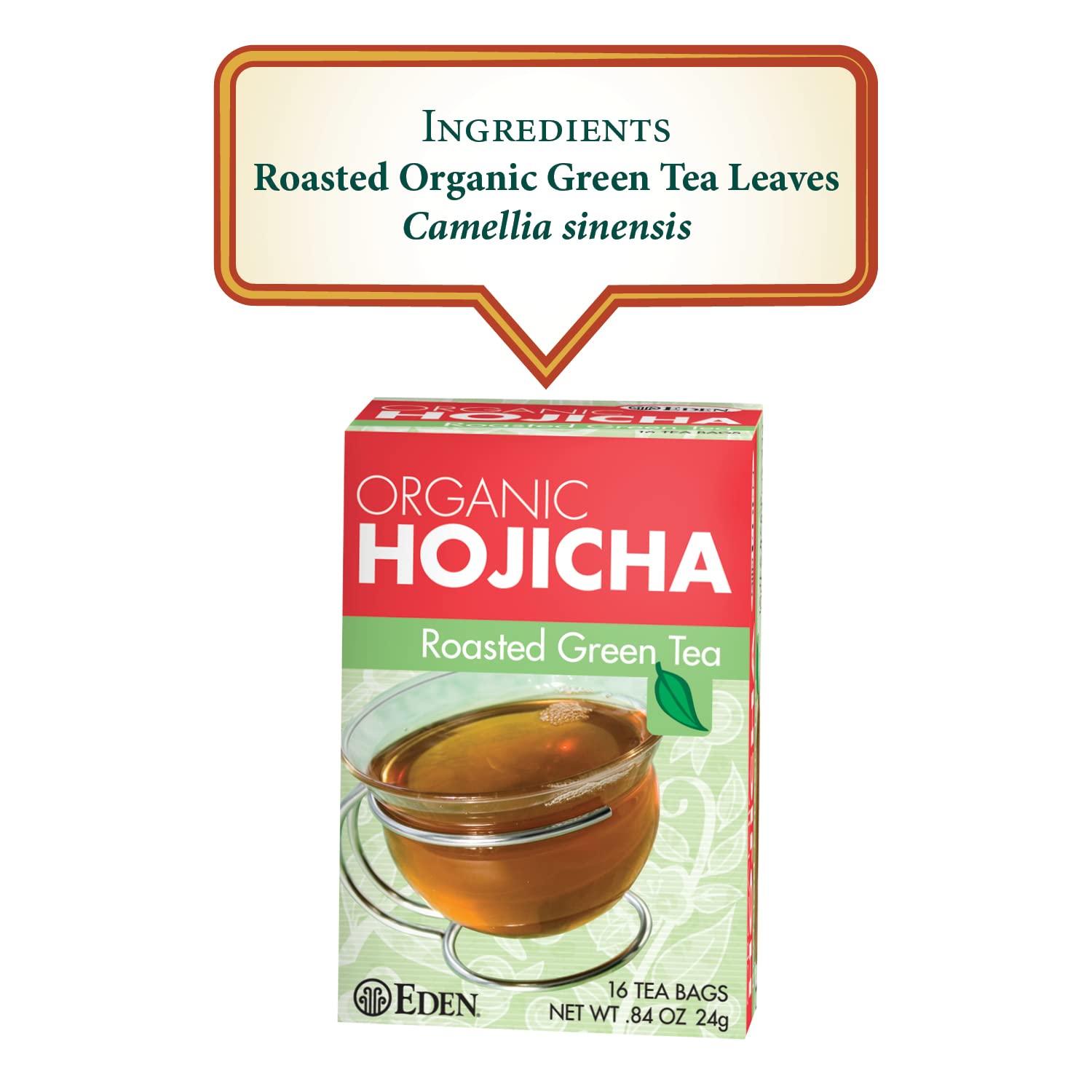 Eden Hojicha cup with steam reveals deep umami aroma.
