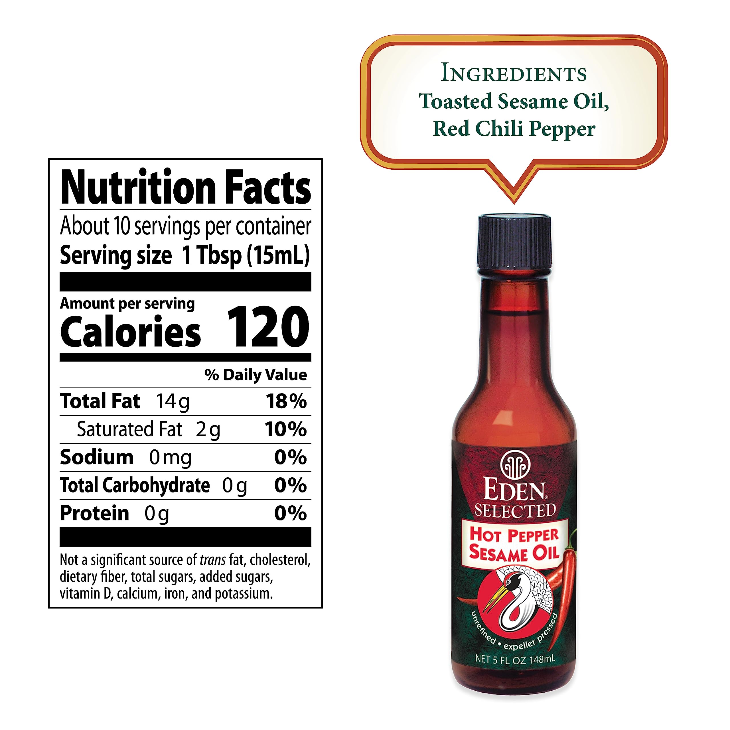 Eden hot pepper sesame oil amber glass bottle preserves freshness