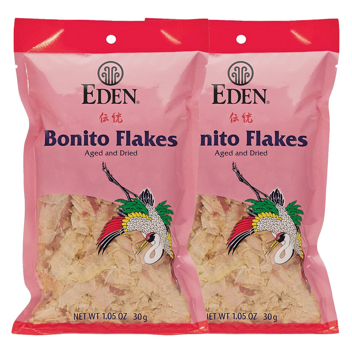 Eden Japanese bonito flakes pack of delicate shavings for rich dashi flavor.