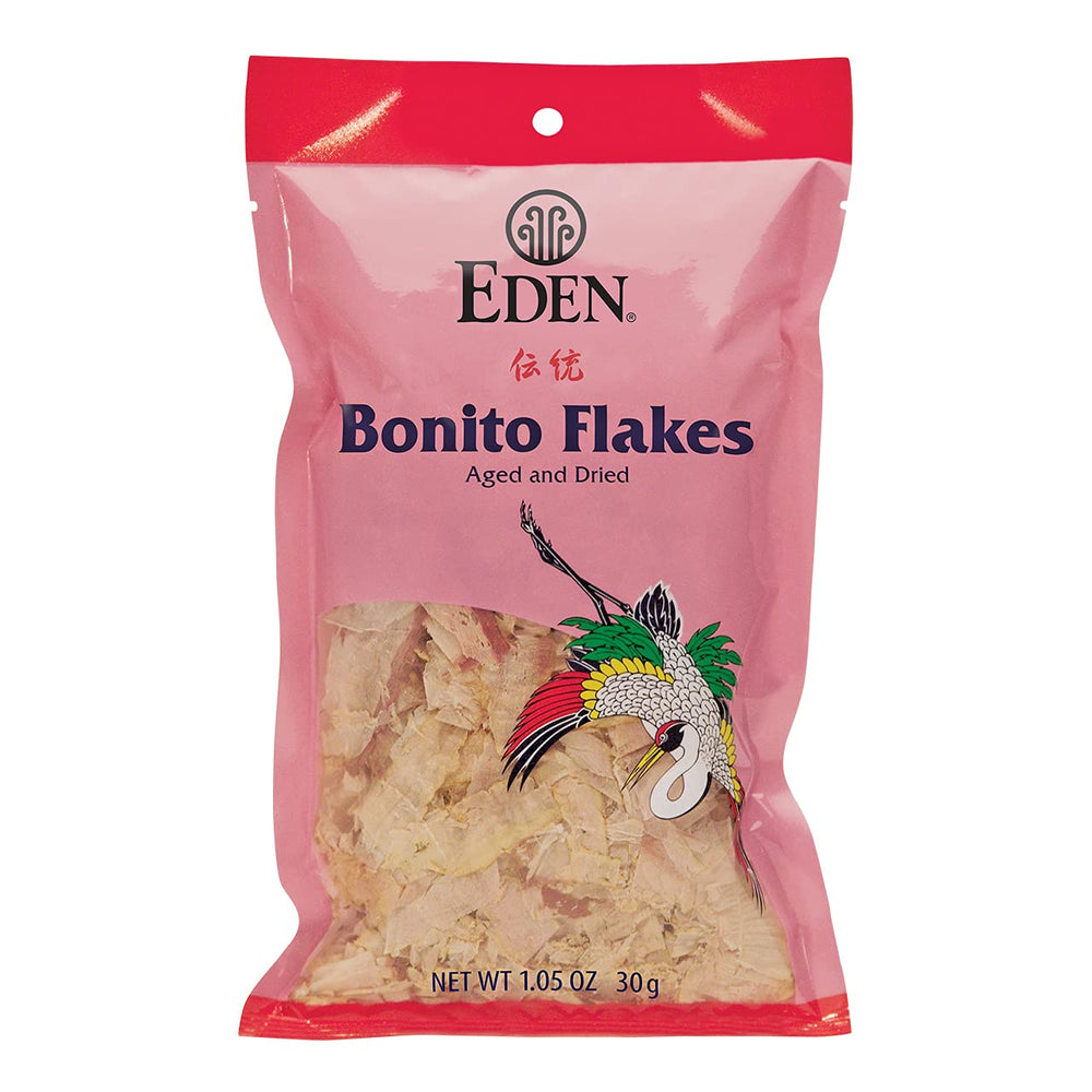 Eden Japanese bonito flakes packaging ready for dashi preparation.