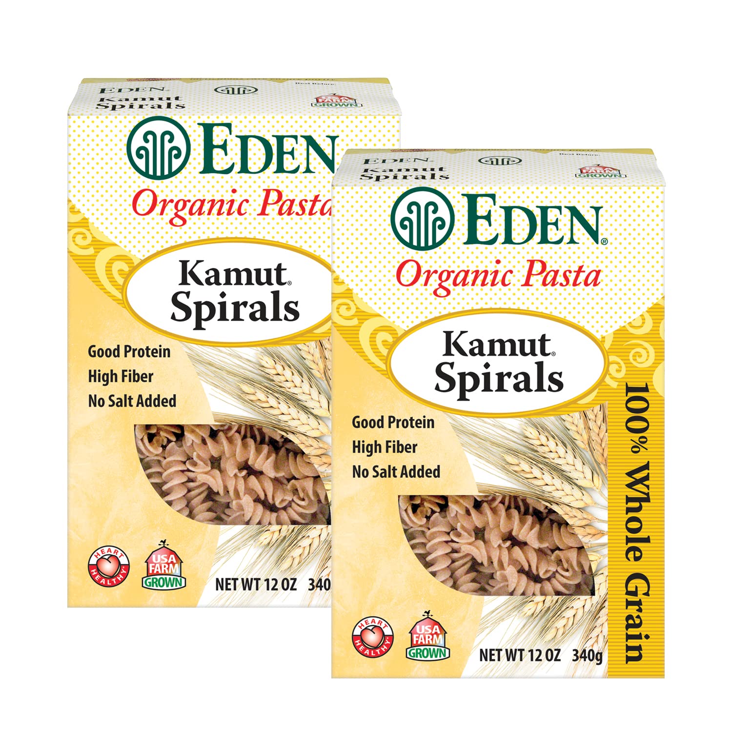 Eden Kamut Spirals pack front highlights organic whole grain pasta.