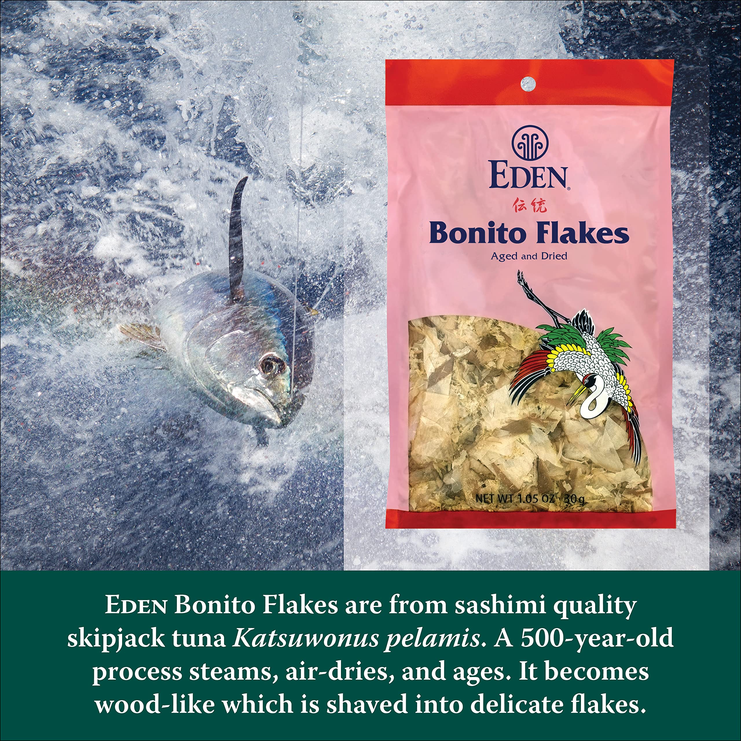 Eden katsuobushi dried and hardwood-smoked for depth.