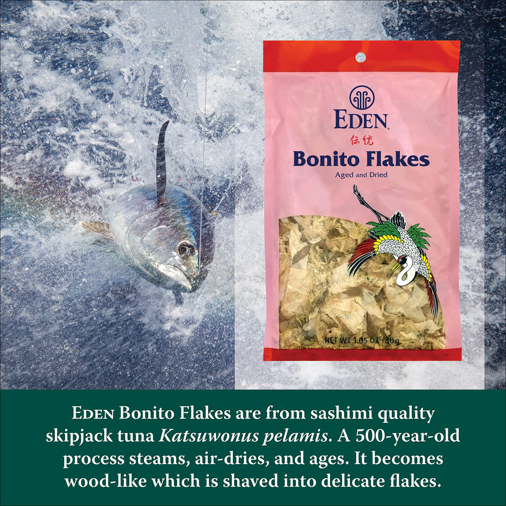 Eden katsuobushi dried and hardwood-smoked for depth.