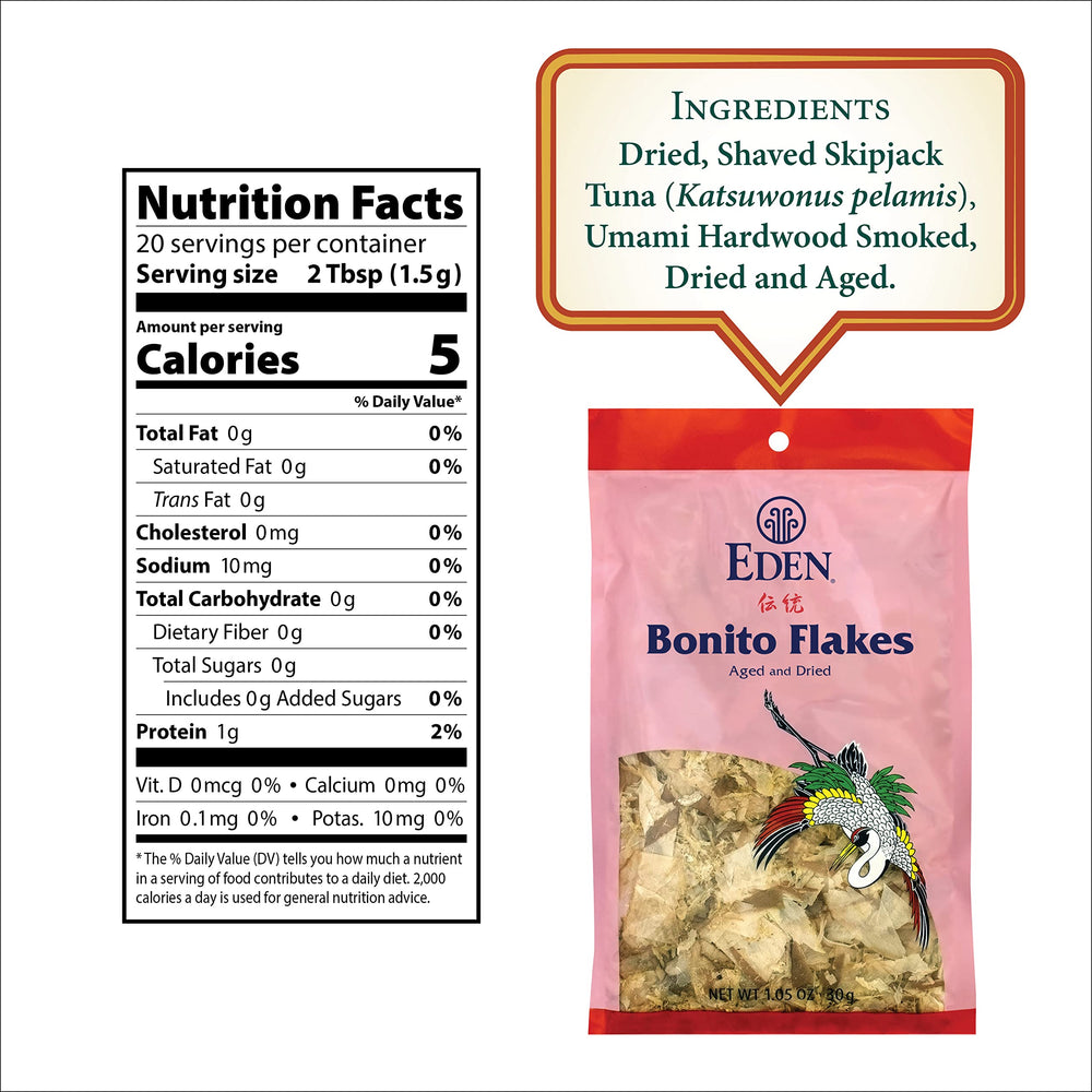 Eden katsuobushi sliced flakes add savory depth to miso and soups.