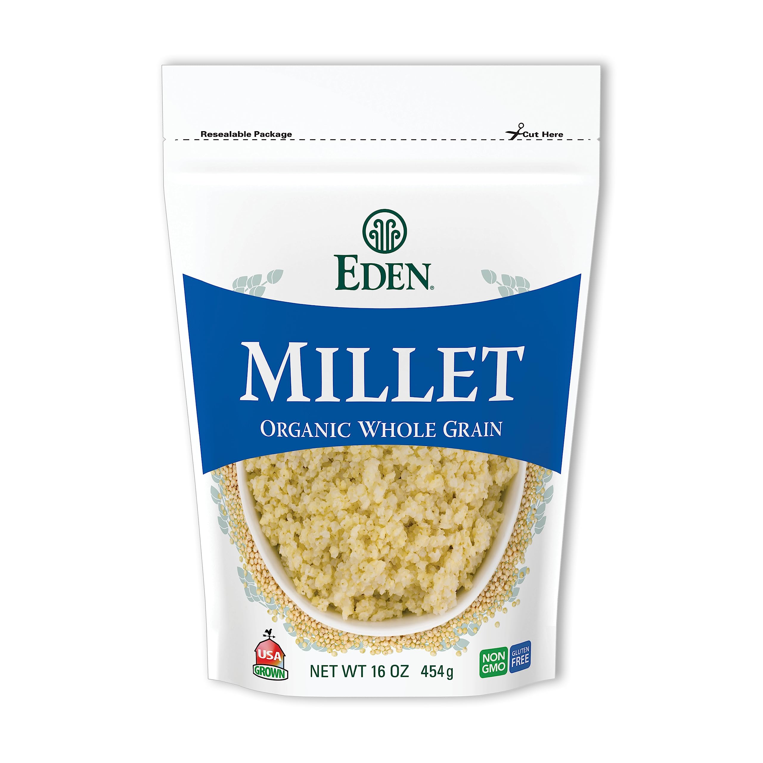Eden Millet 16oz bag with resealable packaging for freshness.