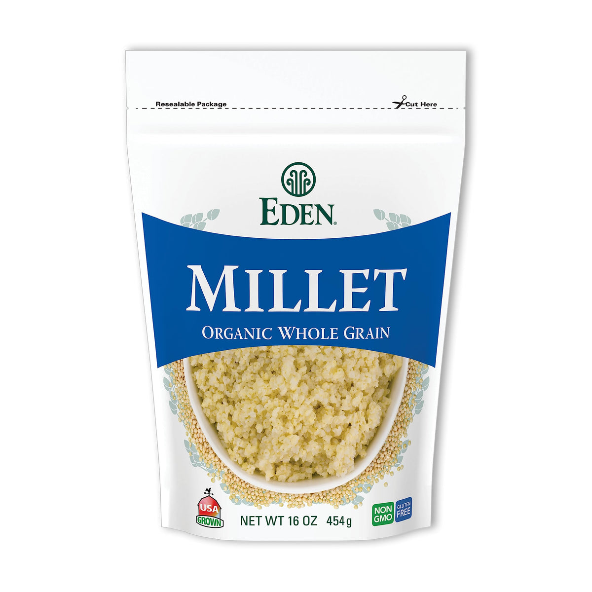 Eden Millet 16oz bag with resealable packaging for freshness.