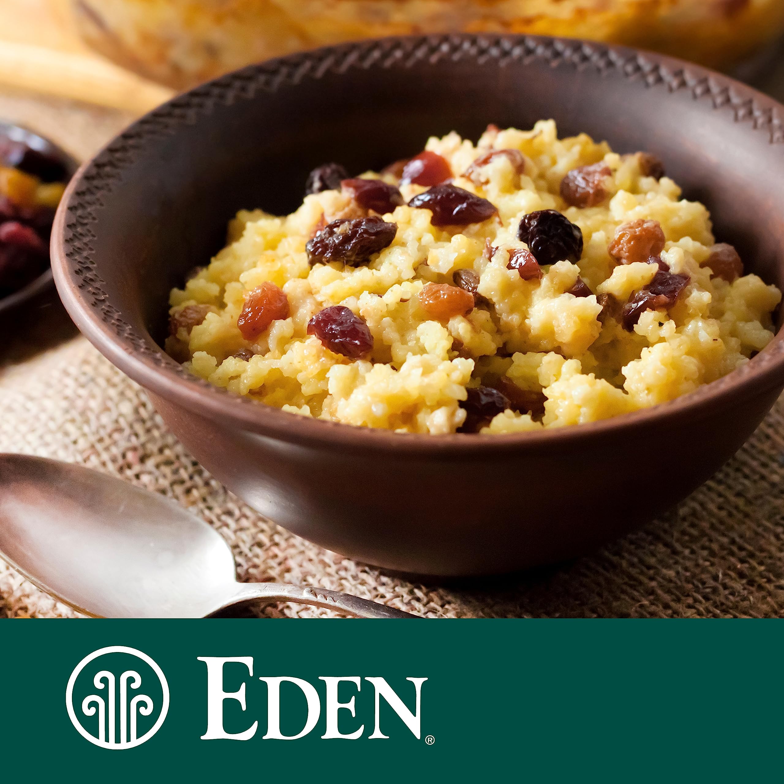 Close-up of Eden Millet ingredients emphasizing fiber and protein.