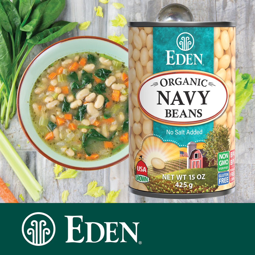 Eden navy beans kosher and pareve badge visible for dietary variety.