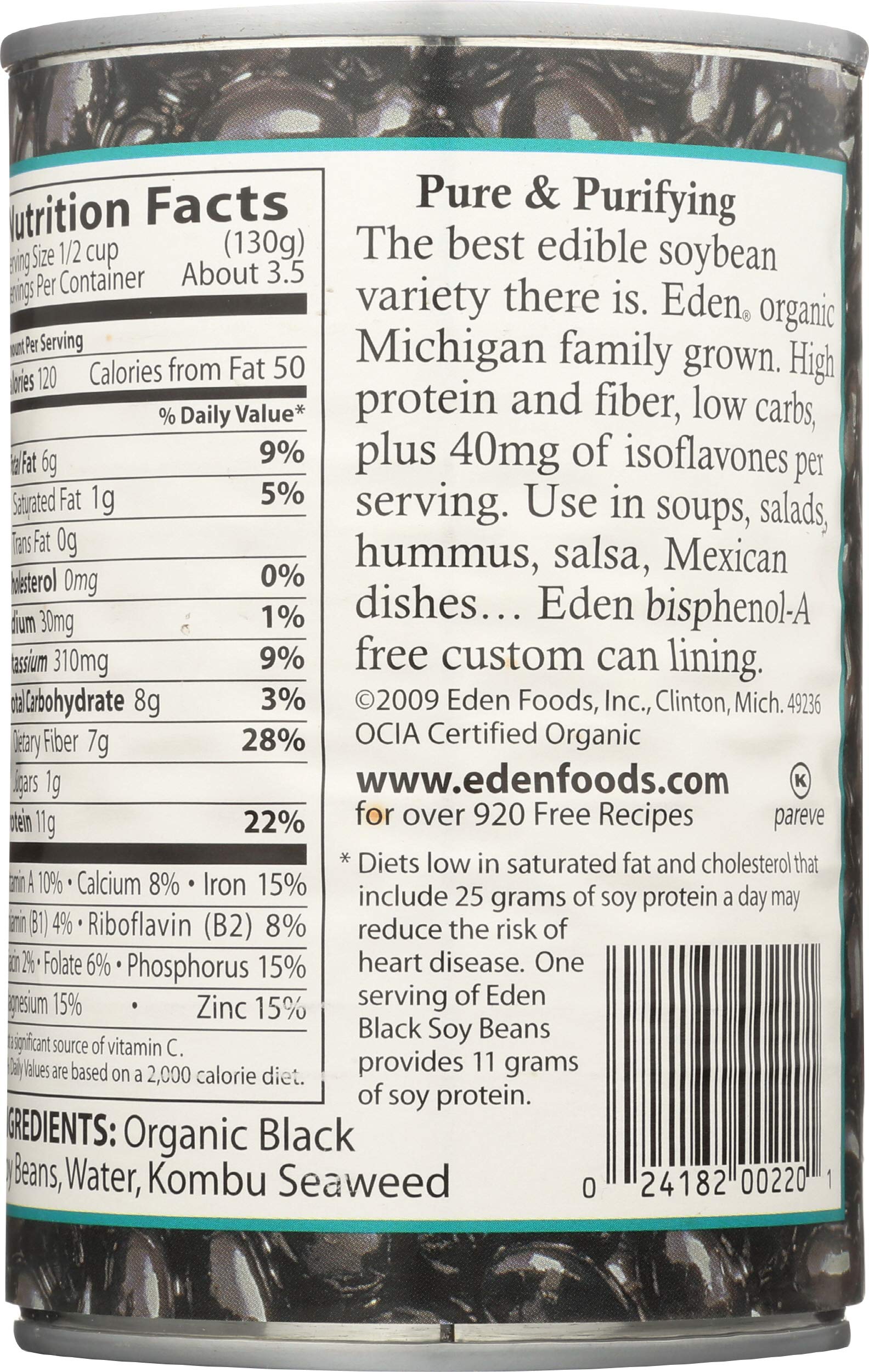 Non-GMO, gluten-free Eden black soybeans fit vegan and kosher meals.