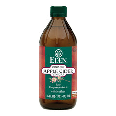 Eden Organic Apple Cider Vinegar bottle with amber glass preserves flavor and vitality.