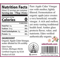 Eden Organic Apple Cider Vinegar with the mother visible signaling raw fermentation.