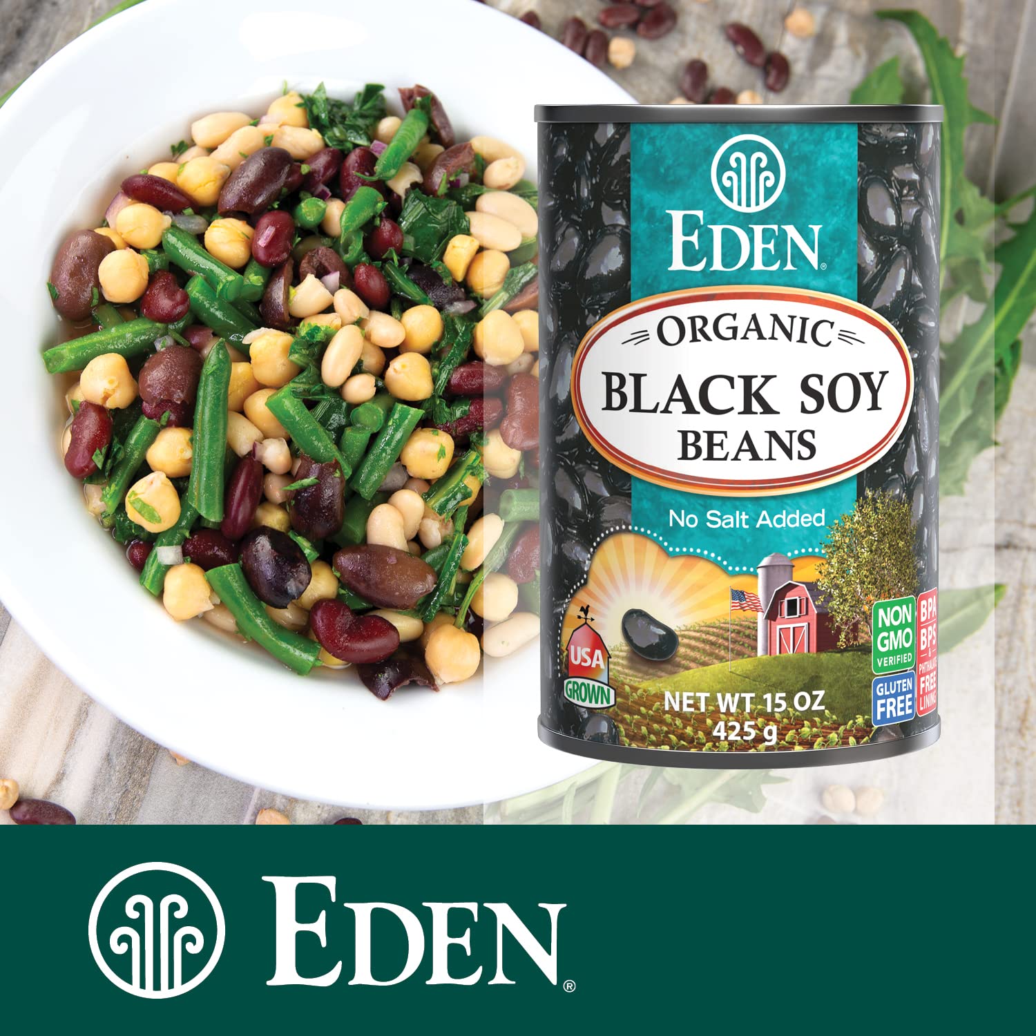 Kitchen scene with Eden Black Soybeans ready for quick meals.