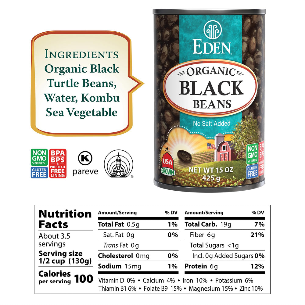Case of Eden black turtle beans on pantry shelf for easy meal prep
