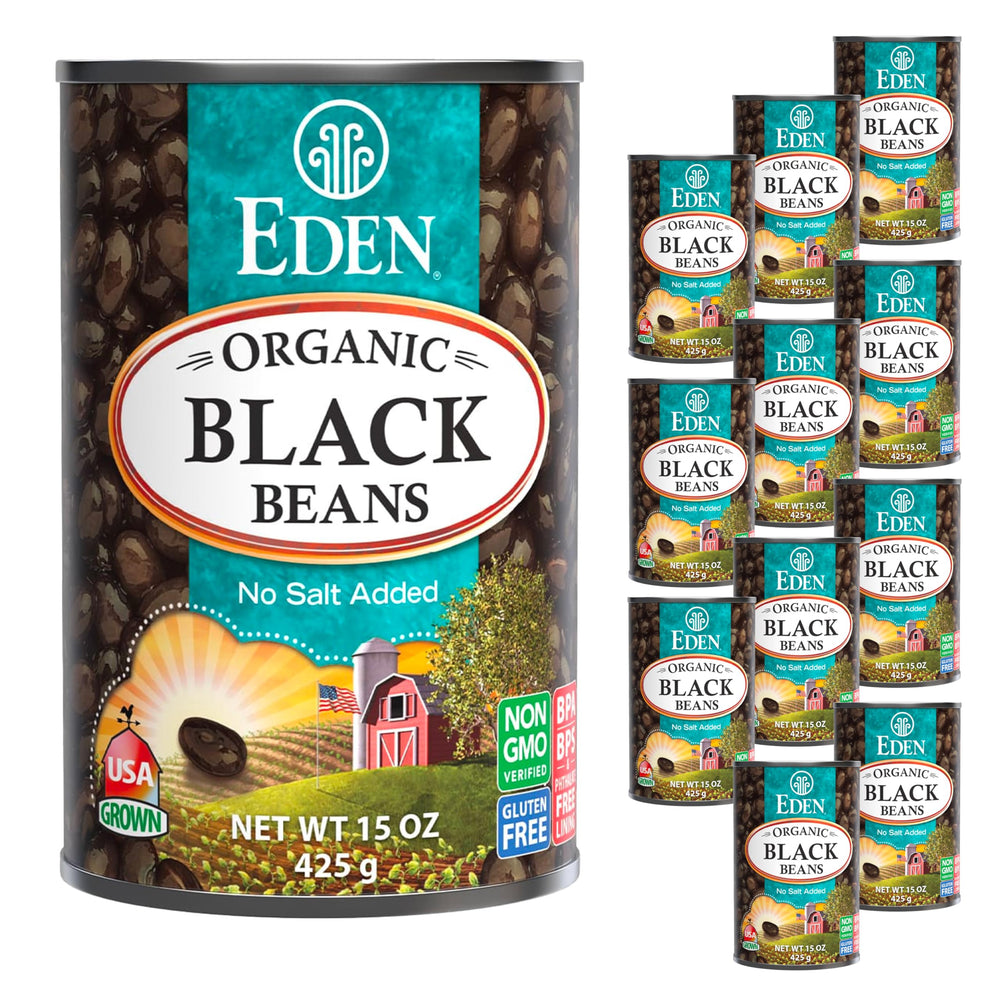 Eden Organic black turtle beans in a 15-ounce can ready for quick heat and serve