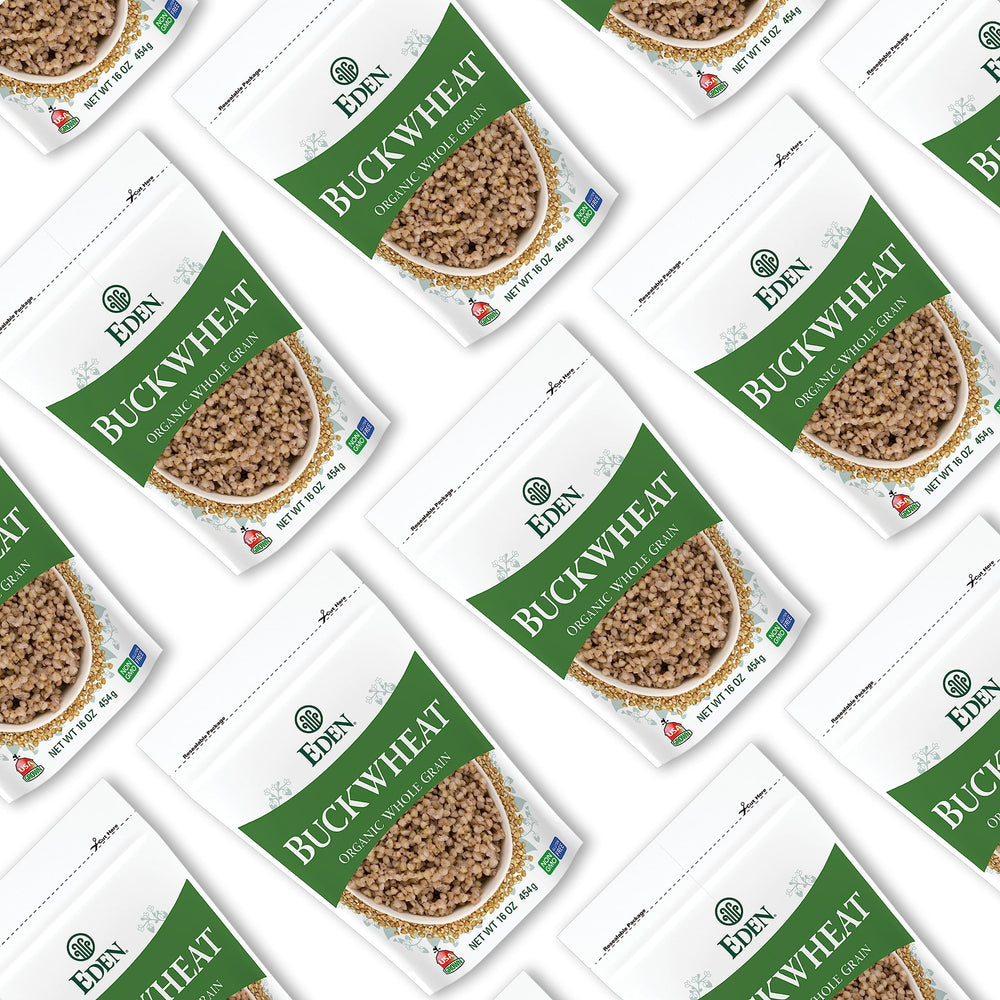 Eden Organic Buckwheat farm field, highlights farm-grown origin