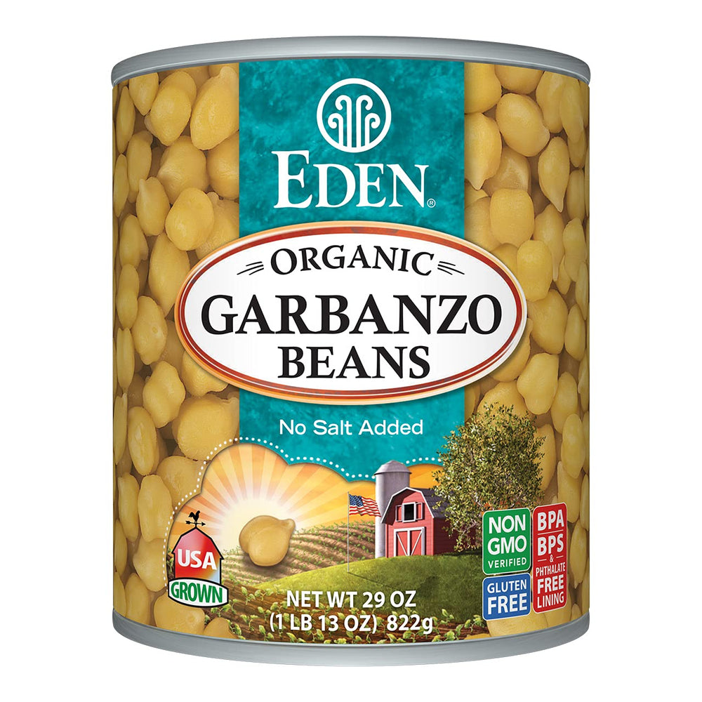 Eden Organic Garbanzo Beans 29 oz can front label showing no-salt option