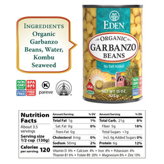 Eden Organic Garbanzo Beans can label shows non-GMO organic sourcing