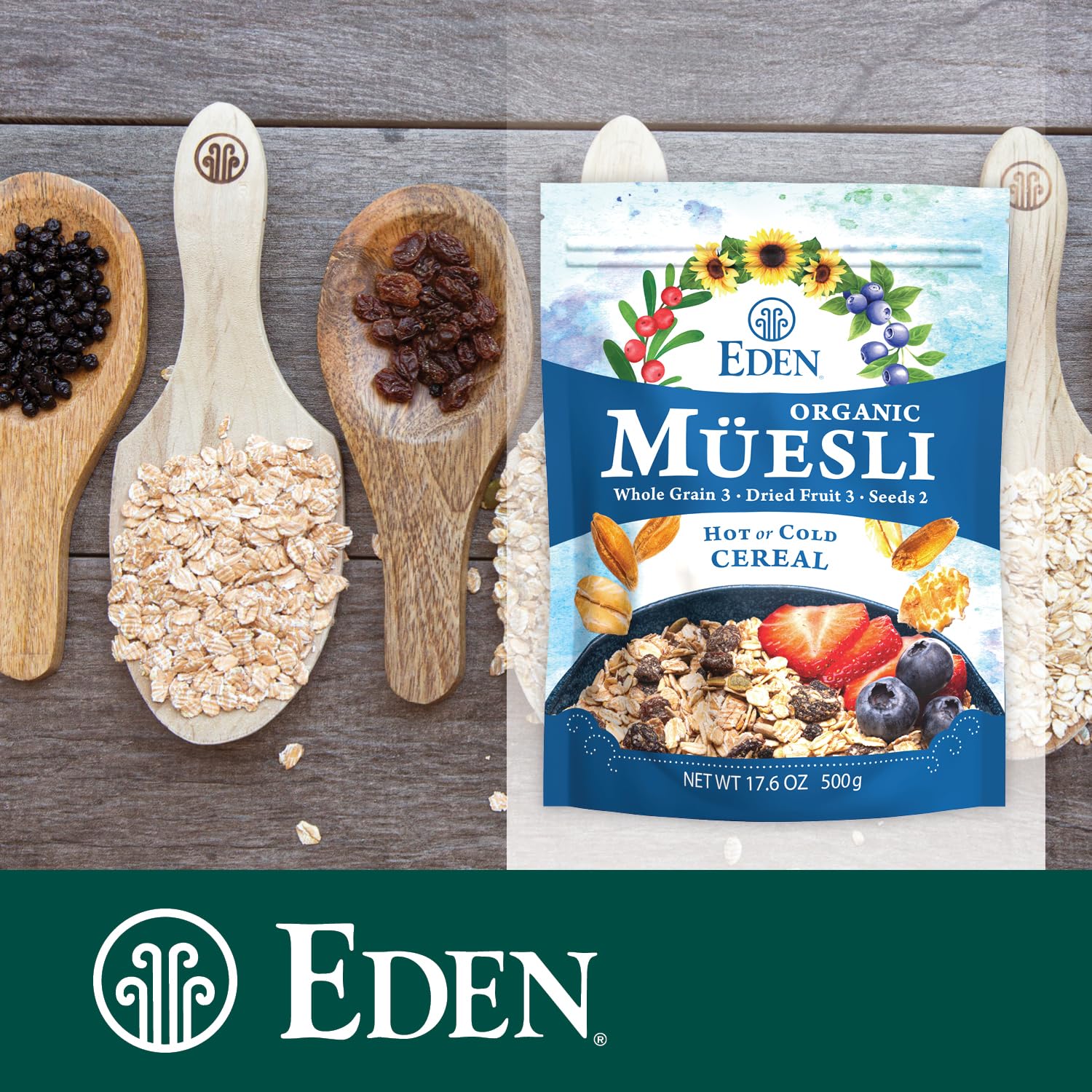 Eden Organic Muesli served cold in a bowl for a quick breakfast