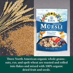 Eden Muesli with dried fruit and seeds: raisins, cranberries, blueberries
