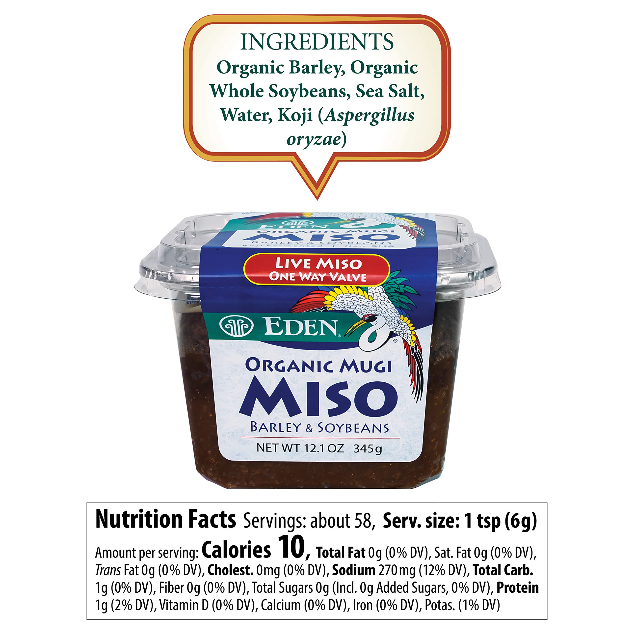 Close-up of Eden Mugi Miso Paste ingredients with barley and soybeans