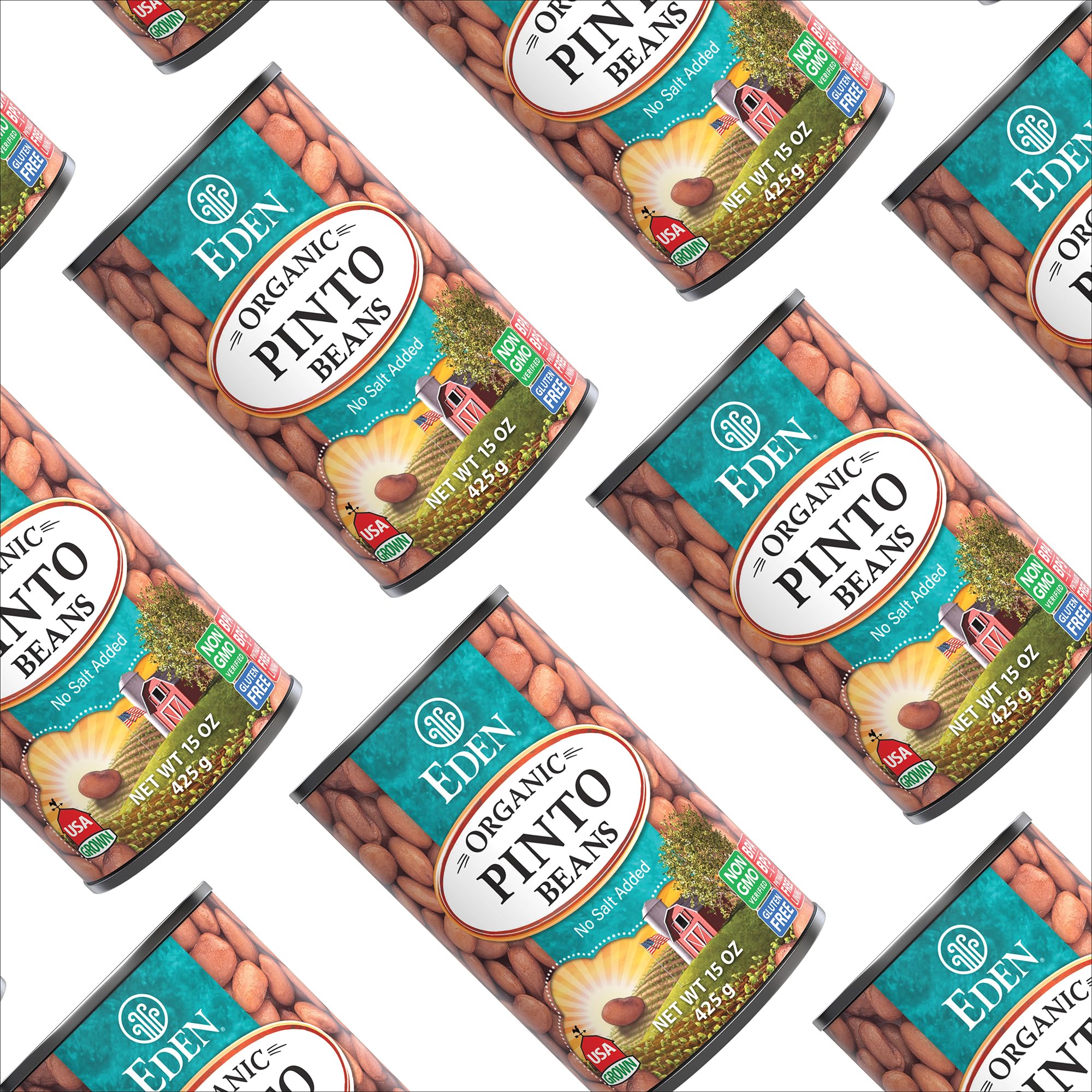 Eden Organic Pinto Beans grocery-display underlines gluten-free, vegan-friendly pantry staple.