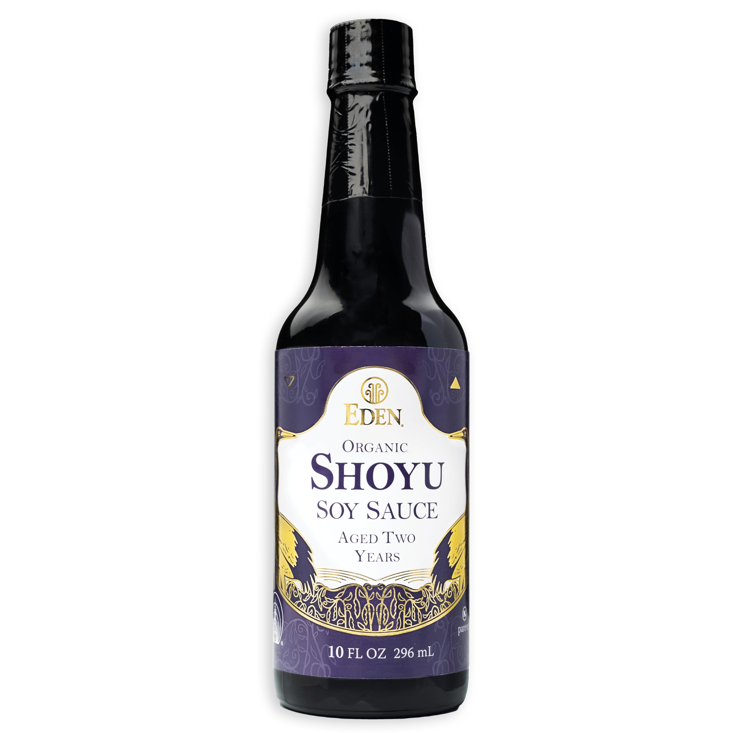 Eden Organic Shoyu bottle pour shows deep umami ideal for sauces and stir-fries.