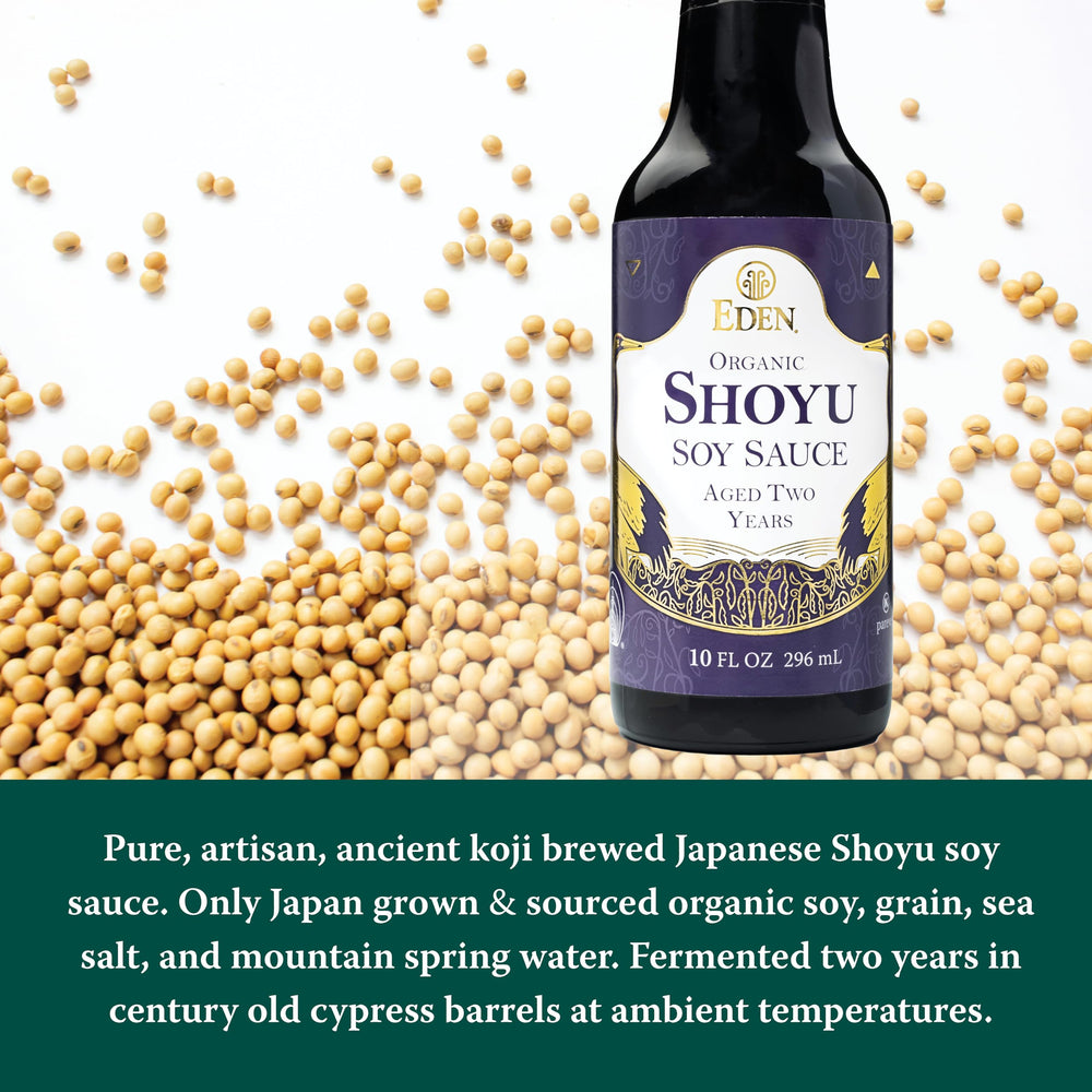 Eden Shoyu aged two years in Cypress barrels for layered flavor and aroma.