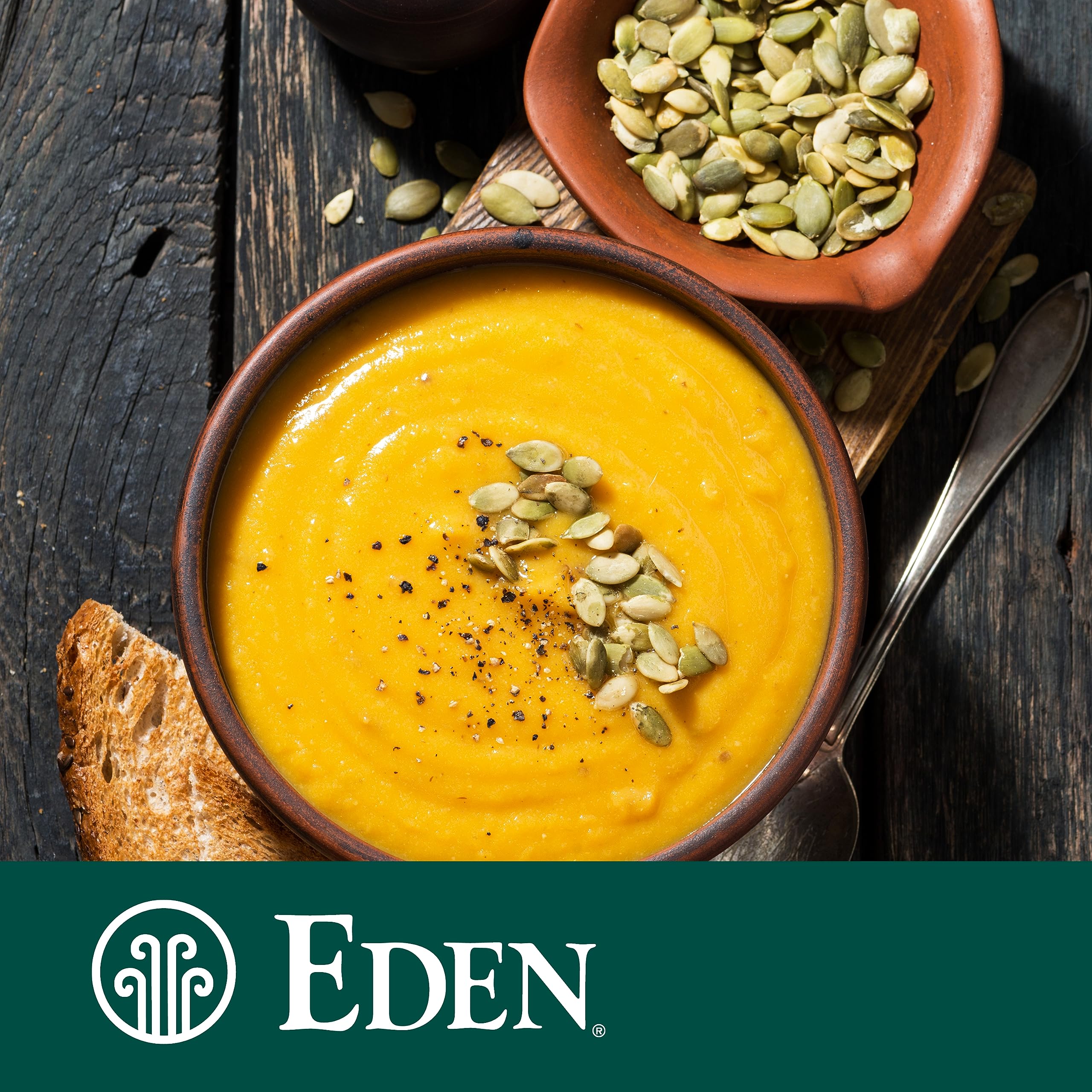 Eden pumpkin seeds 4oz pouch, resealable for freshness.